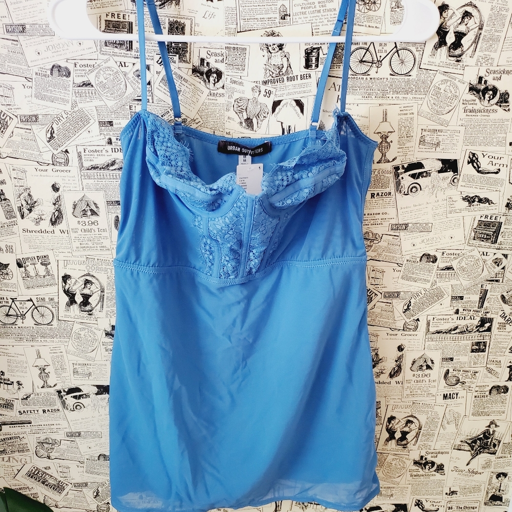 Nwt urban outfitters lace blue strap dress size medium adjustable straps